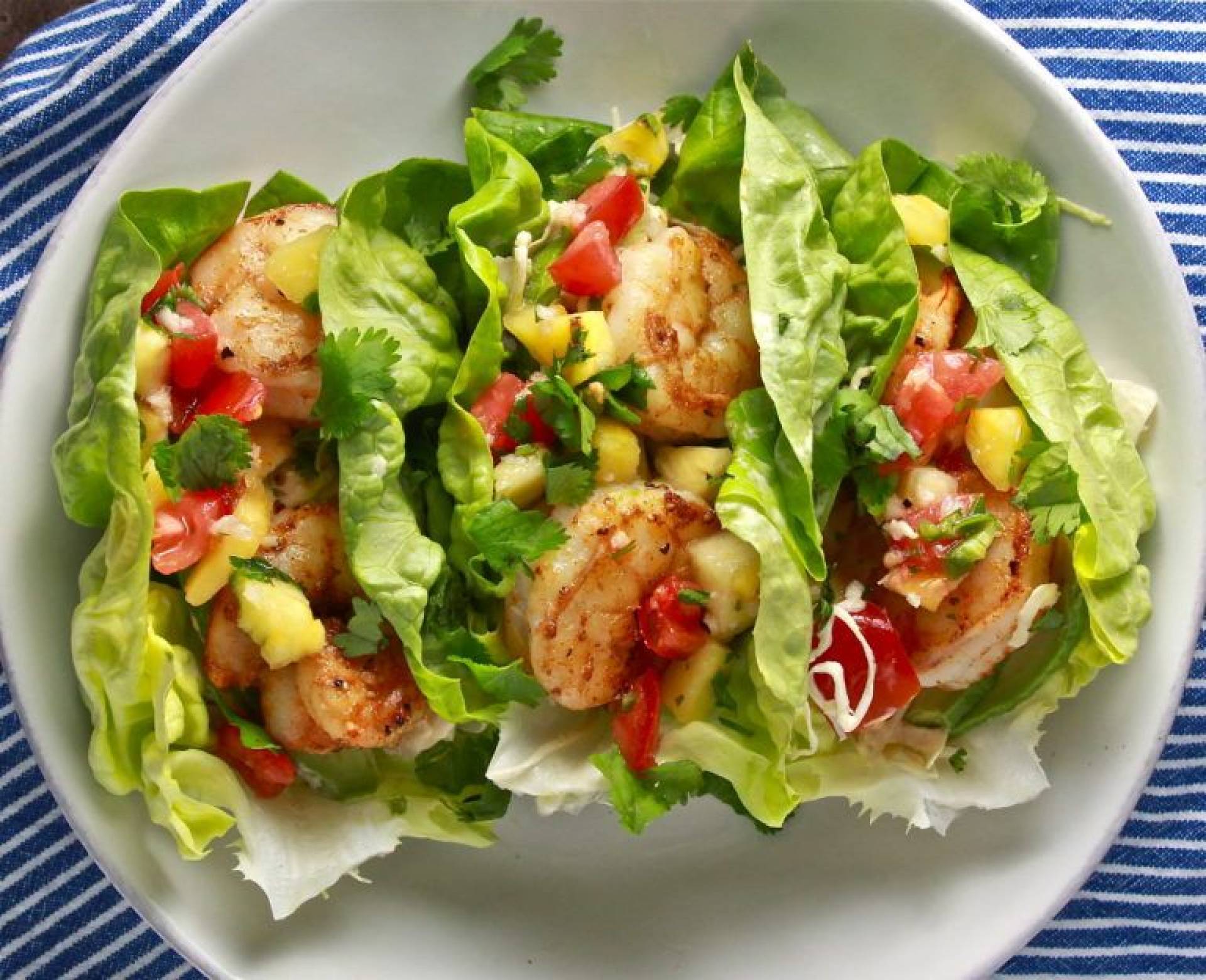 Shrimp Lettuce Wrap Tacos with Mango Salsa