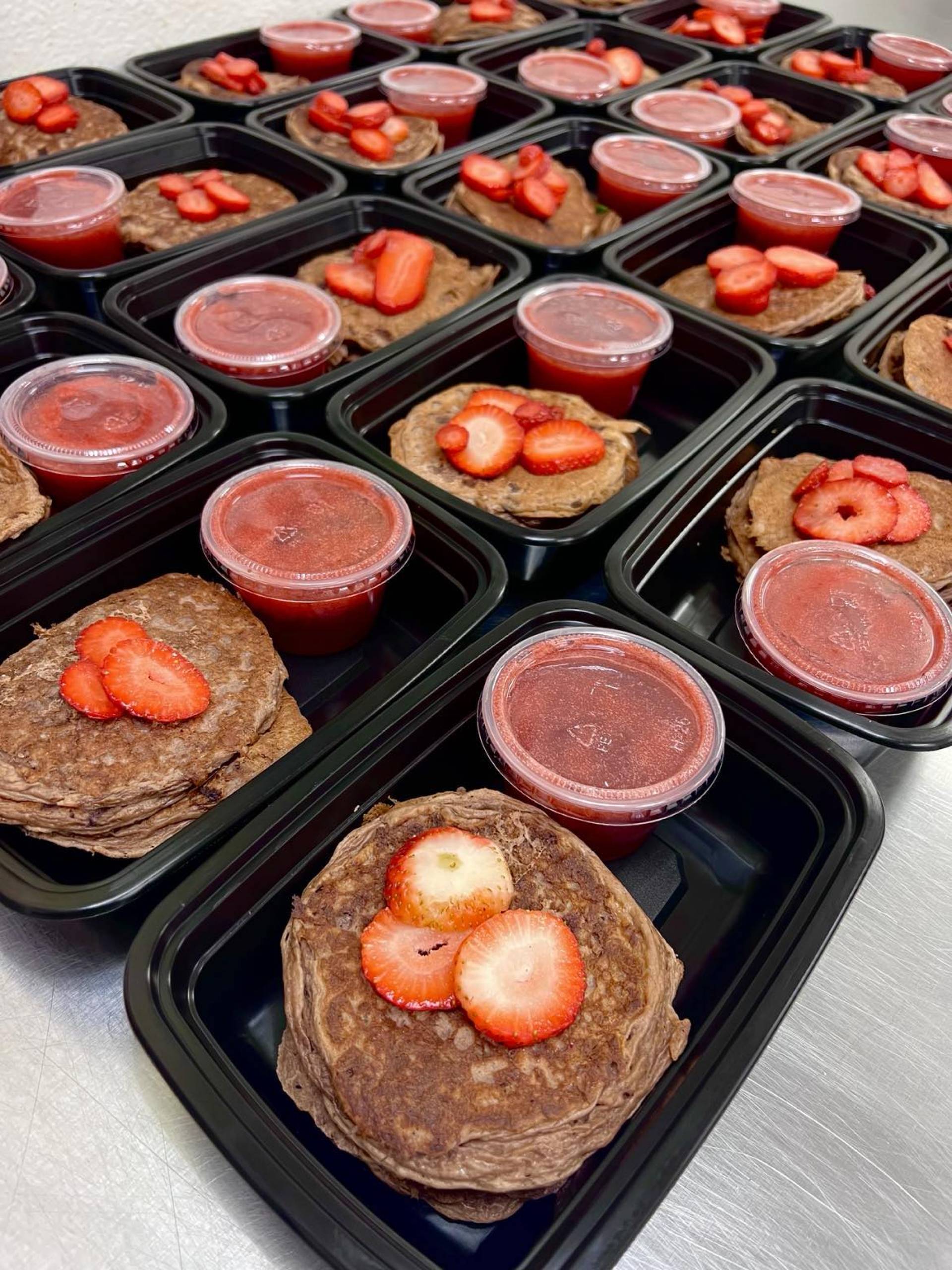 Double Chocolate Pancakes with Strawberry Syrup