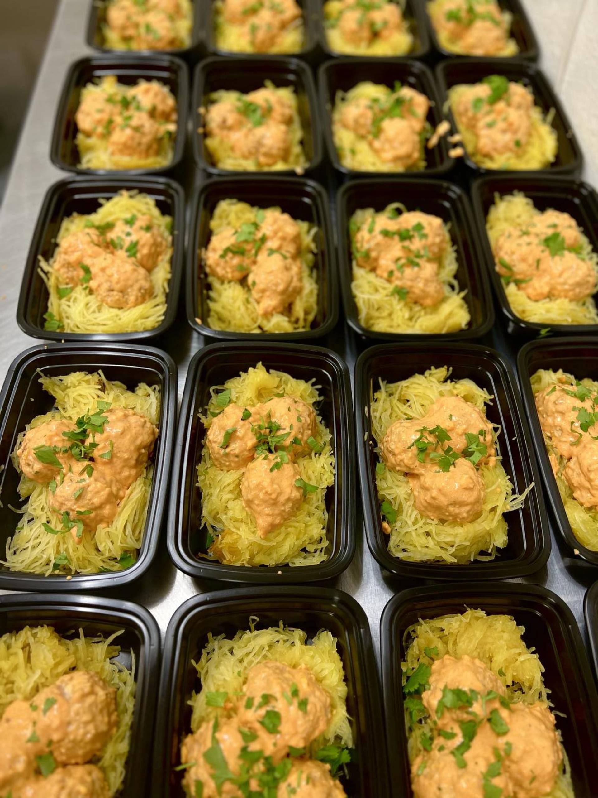 Buffalo Ranch Chicken Meatballs with Spaghetti Squash