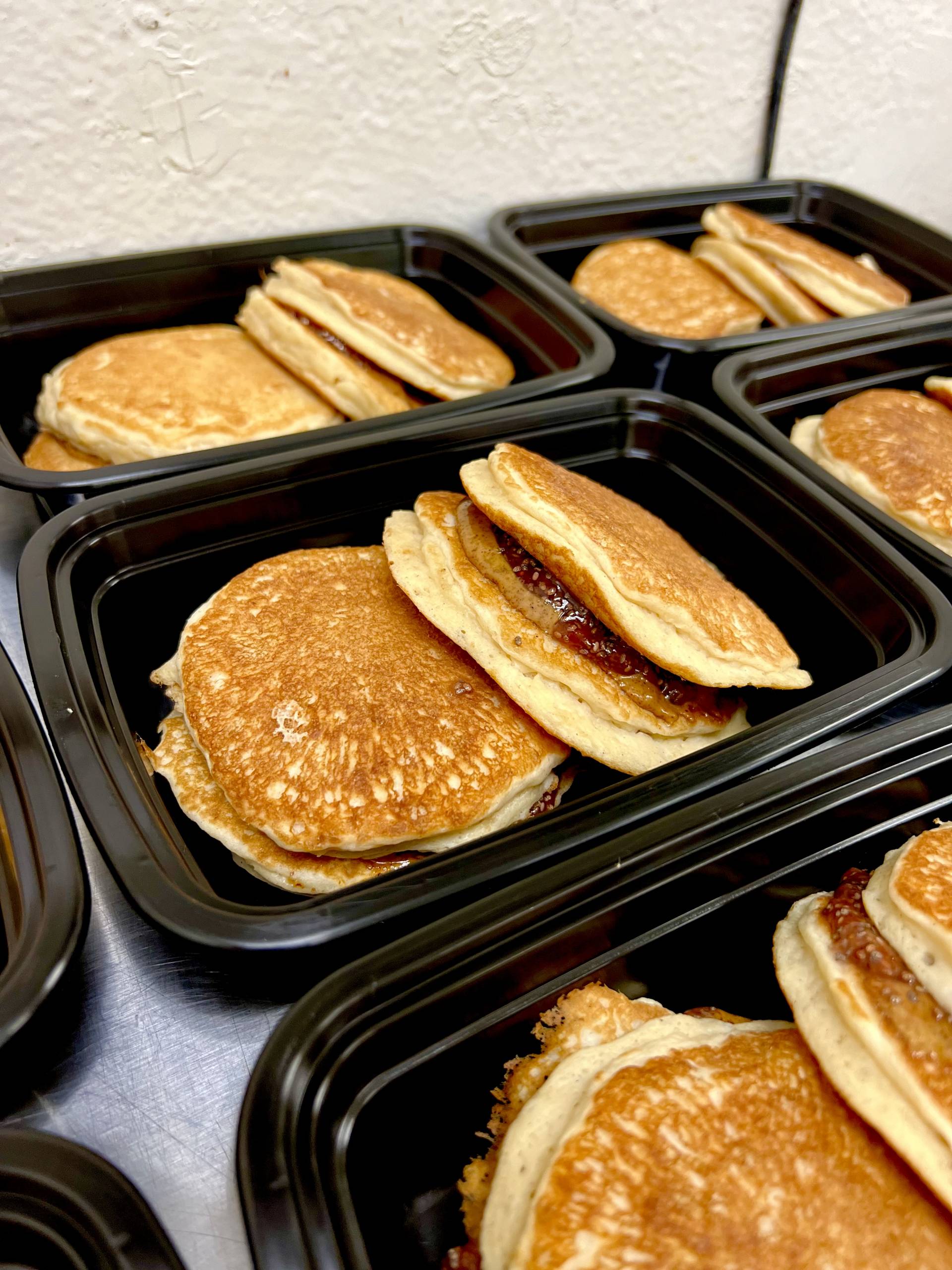 Almond Butter and Jelly Protein Pancake Sandwiches