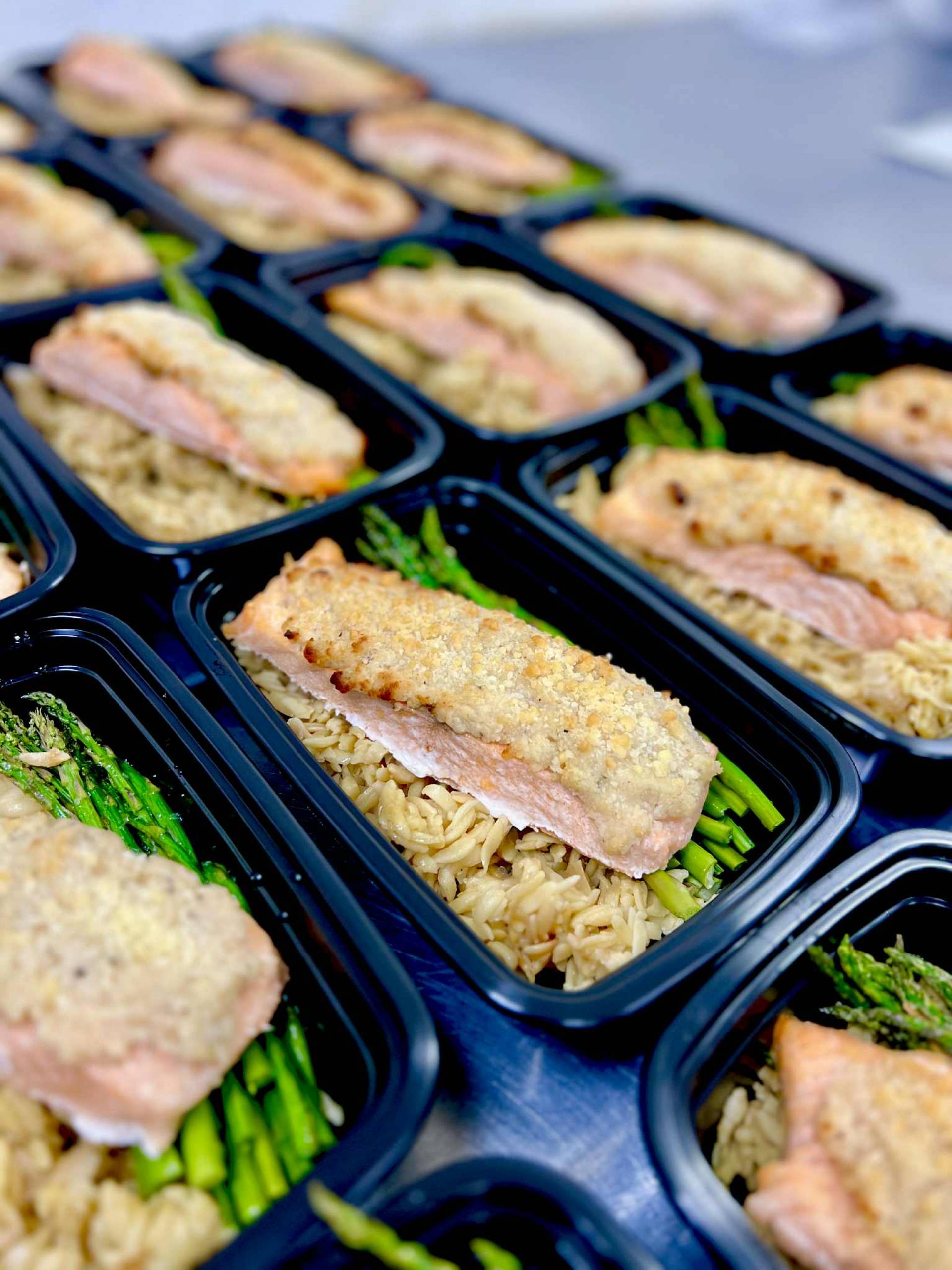 Caesar Baked Salmon with Lemon Orzo