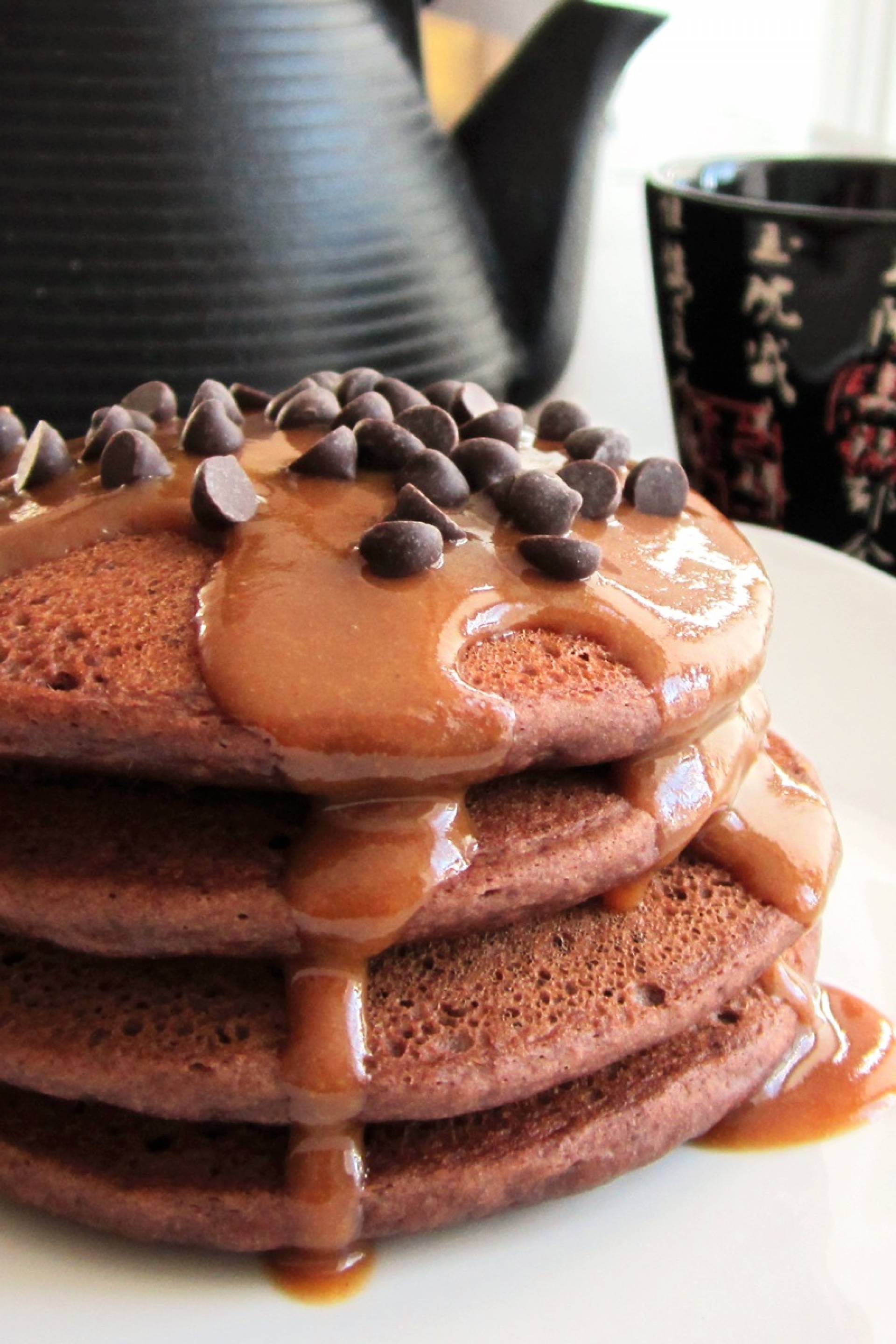 Chocolate Protein Pancakes with Peanut Butter Syrup