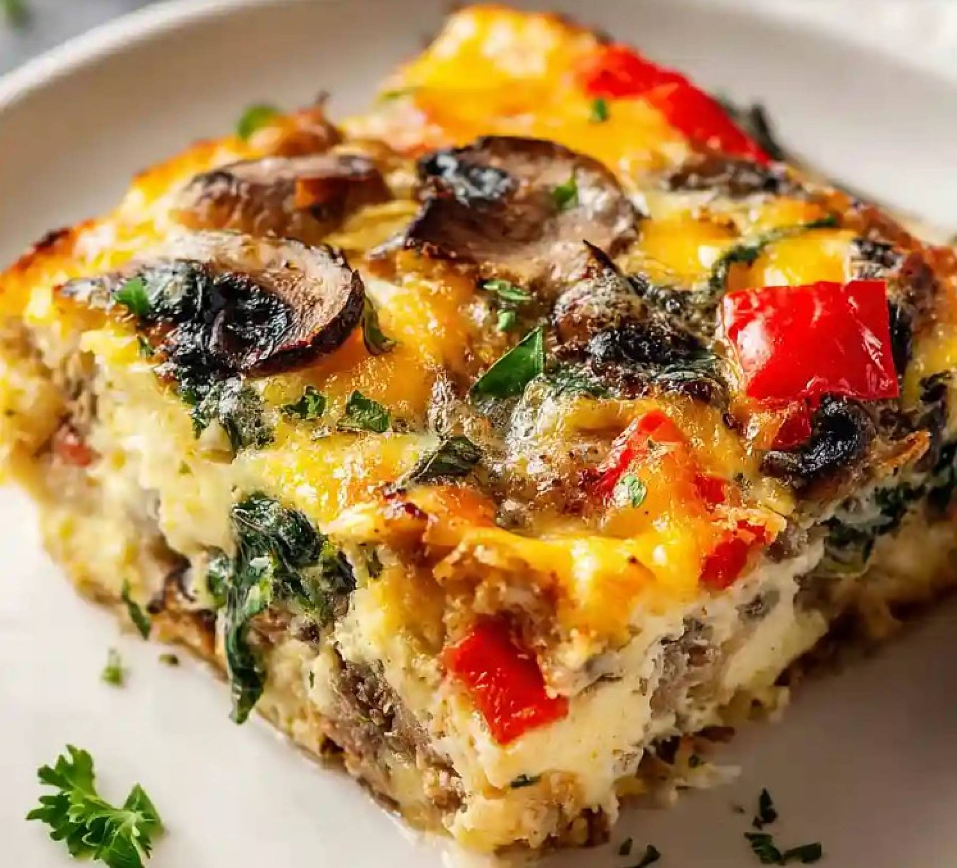 Sausage, Mushroom and Spinach Egg Bake