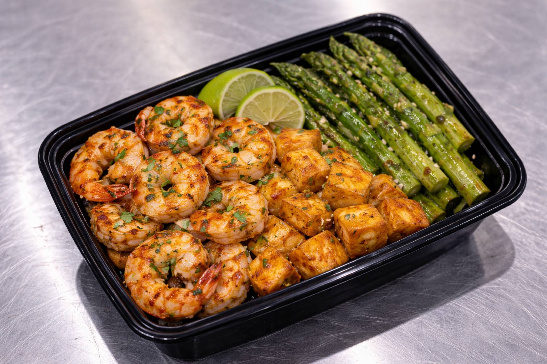 Chili-Lime Shrimp with Roasted Asparagus and Sweet potatoes