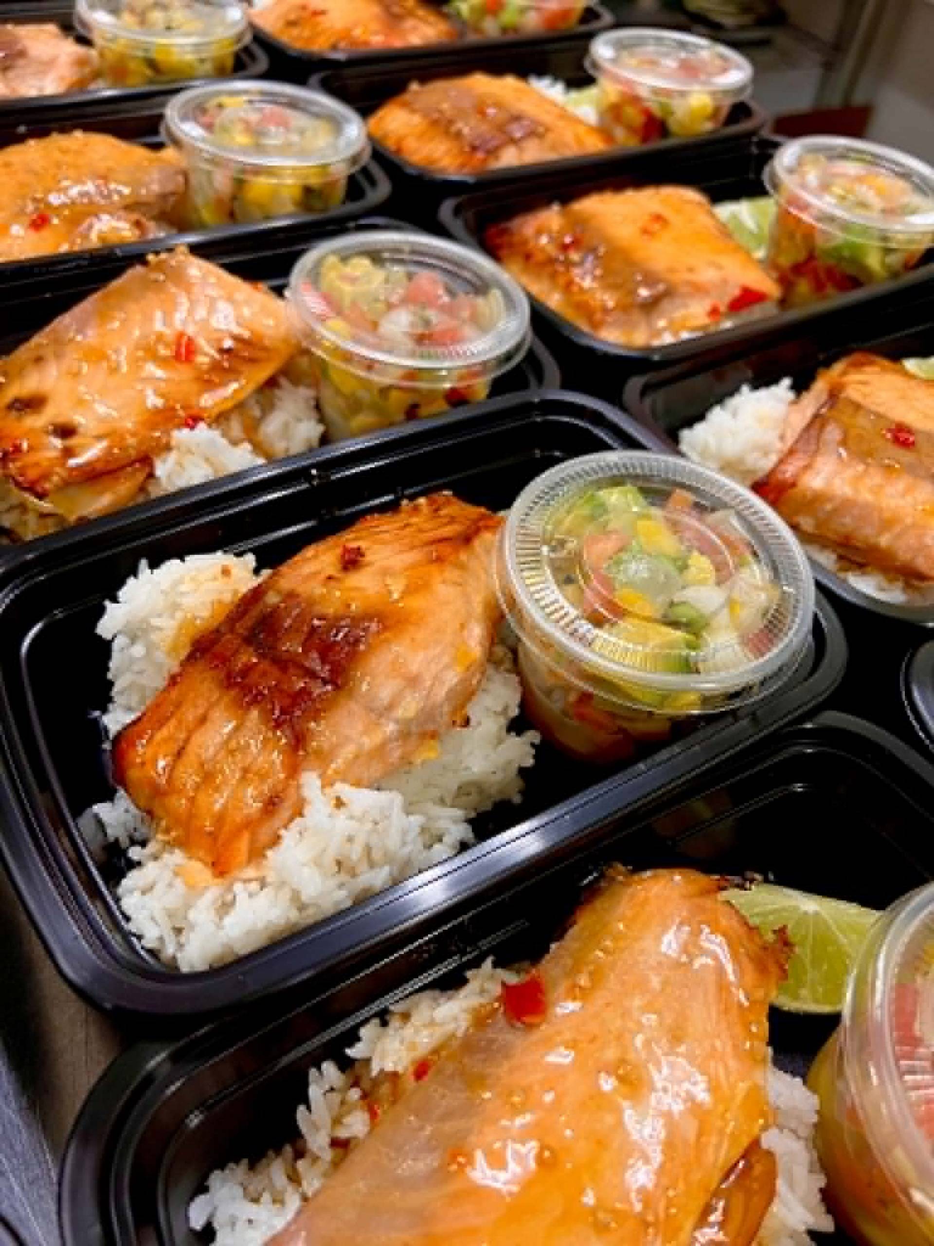 Mango Chili Glazed Salmon with White Rice and Mango Avocado Salsa