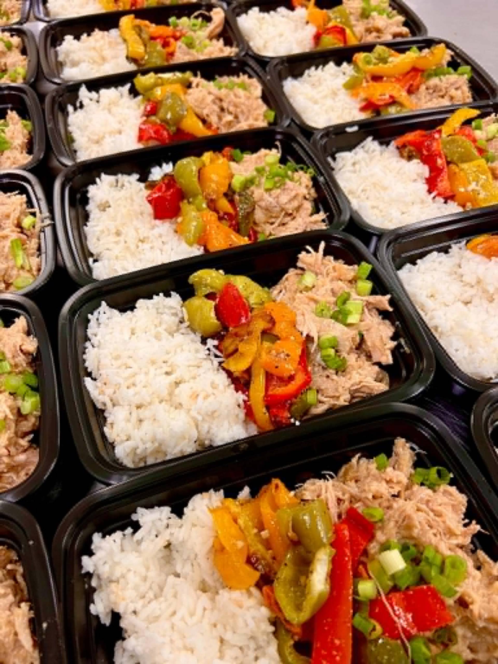 Hawaiian Shredded Chicken with Coconut Rice and Roasted Pepper Medley