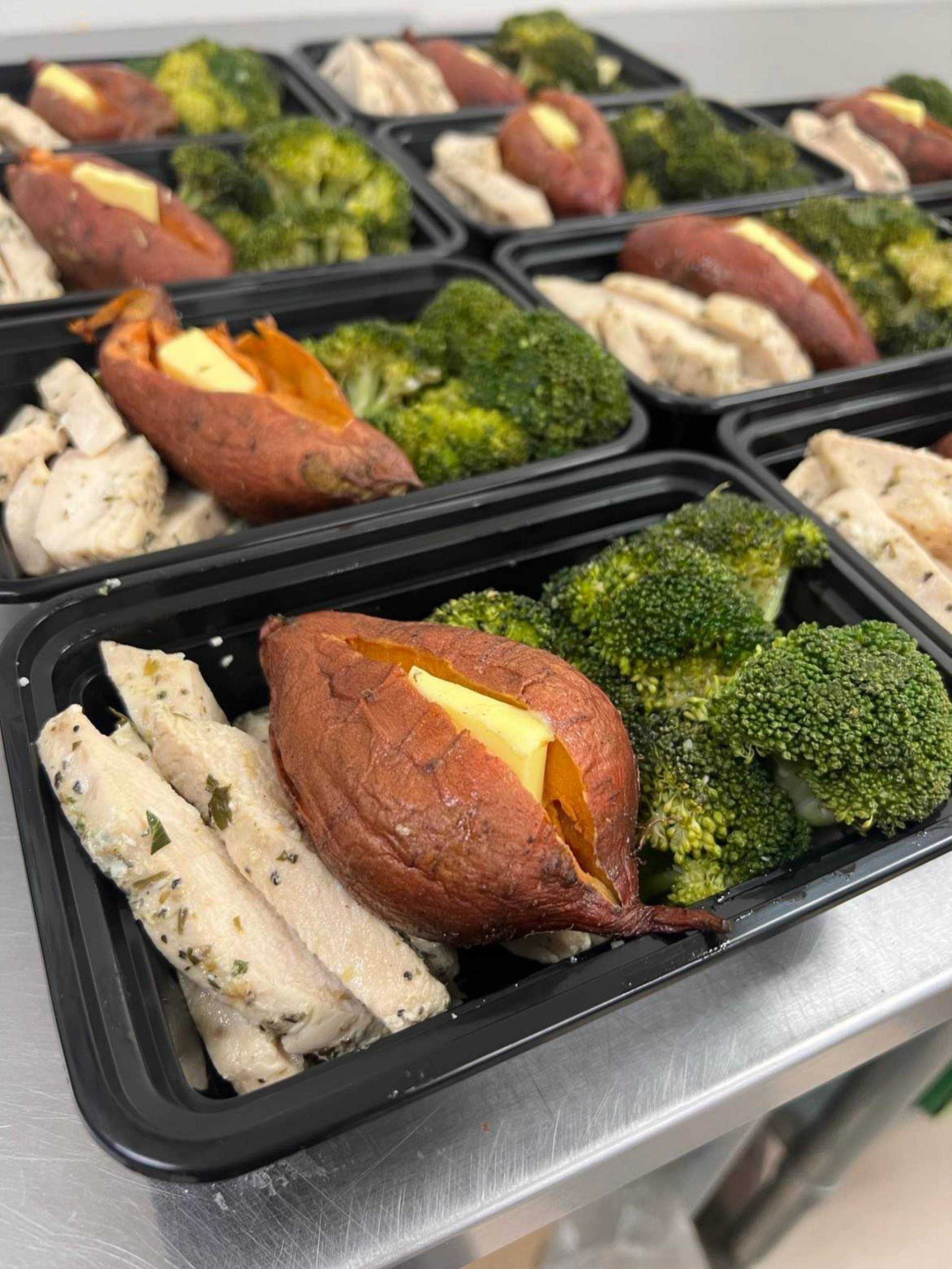 Chicken Breast, Roasted Broccoli and roasted sweet potato.