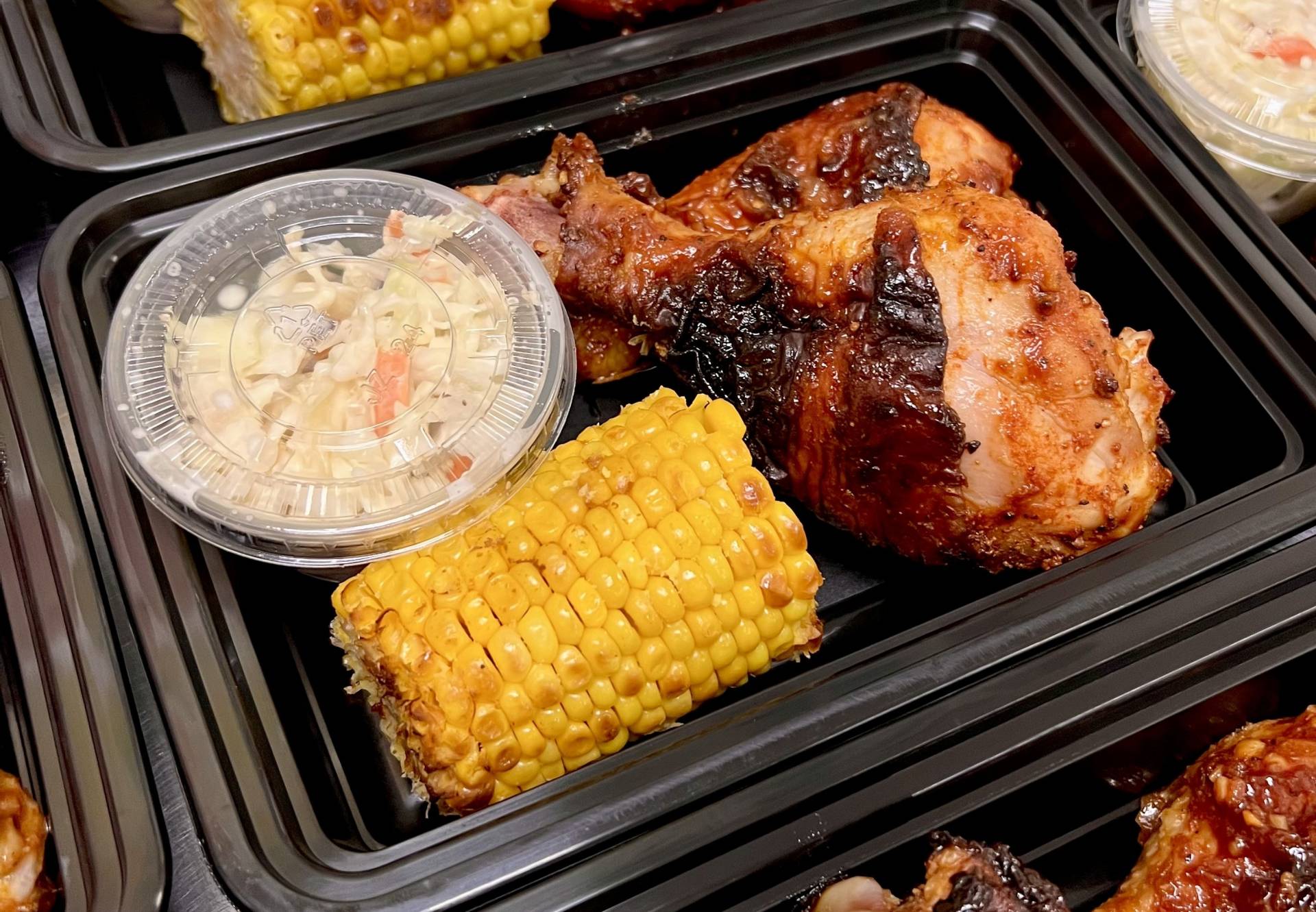 BBQ Chicken Drumsticks with Corn on the Cob and Coleslaw