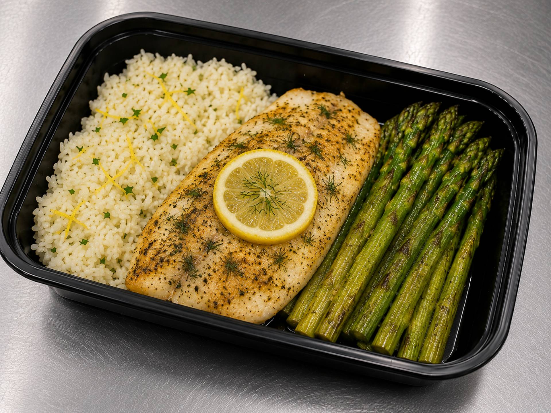 Lemon Dill Tilapia with Roasted Asparagus and Lemon Rice